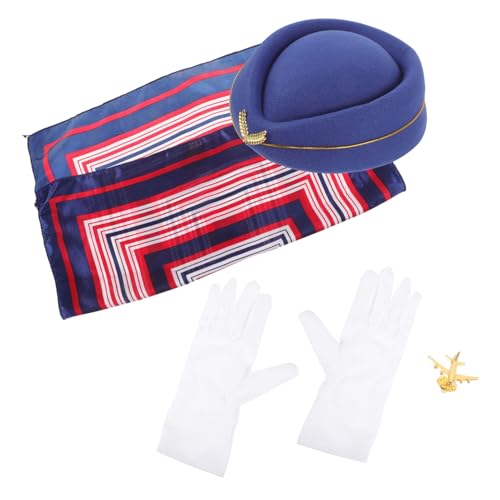 GALPADA 1 Juego trajes de azafata disfraz de azafata arpillera boina de azafata equipo traje de aire accesorios fiesta complementos fiesta sombrero para azafata suministros de azafata tela