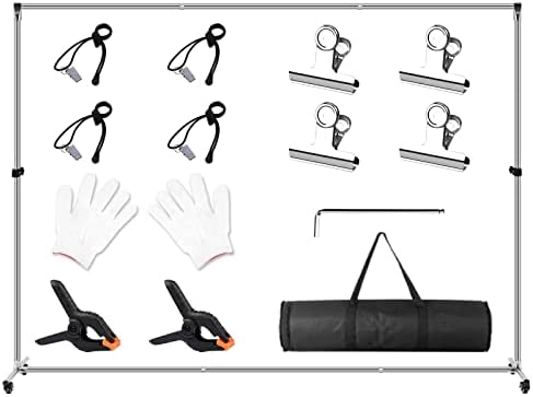 VIVEMCE Backdrop Stand 10x7 ft / 2x3 m, Adjustable Heavy-Duty Photo Studio Background Support System with Universal Shock Absorbing Pulley Photo Booth Stand, for Parties Studio Shooting Outdoor