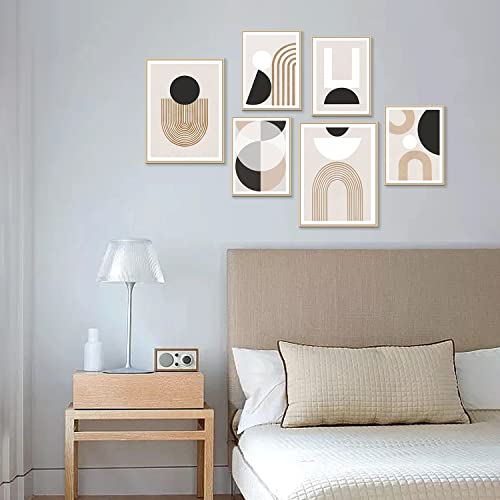 HONEYBABY Abstract Wall Art for Living Room Boho Minimalist Botanical Framed Canvas Wall Art Pictures for Bedroom Walls Mid Century Geometric Wall Art Prints for Home Office Bathroom