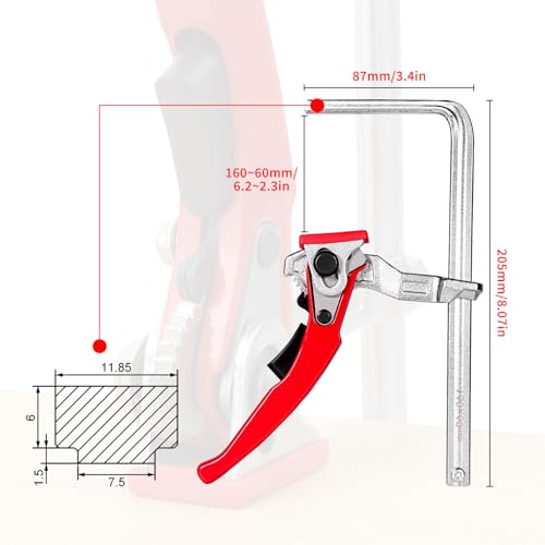 2 Stück Hebelzwinge - Ganzstahl Tischzwinge mit Hebelgriff, Schnellspanner Zwinge mit 160mm Kapazität und 60mm Kehlentiefe zum Schleifen, Schneiden