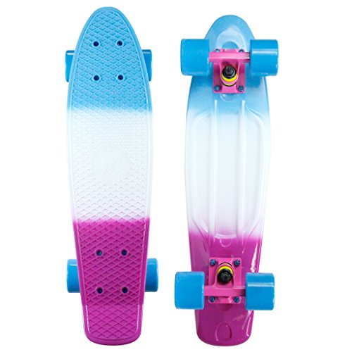 Mayhem Boards & Scooters Penny Style Board, 3 Tone Decks, Blue/White/Pink, 22