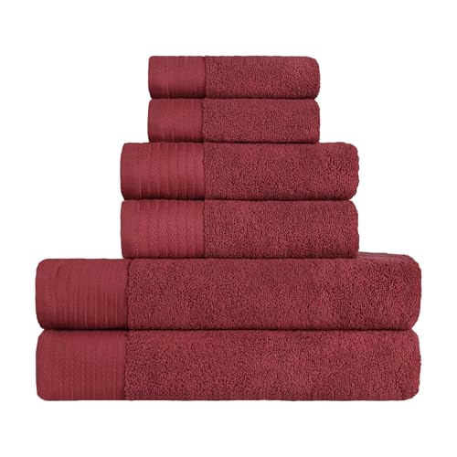 Superior Turkish Cotton Herringbone Solid 6-Piece Towel Set, Ultra Plush Towels for Bathroom, Shower, Spa, Home Accessories, Includes Face, Hand, Bath Towels, Apartment, Airbnb Basics, Maroon by SUPERIOR - Used condition - Image 2