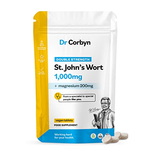 Dr Corbyn St. John's Wort 1,000mg - 60 Tablets | Double Strength St. John's Wort Supplement with Magnesium 200mg | Vegan & UK Made
