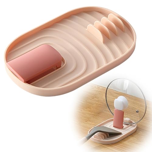 Zerquell Couvercle de Casserole et Porte Cuillère, Repose Cuillère Support Couvercles, Porte Ustensiles de Cuisine Multifonctionnel, pour Couvercle, Ustensiles de Cuisine, Spatule, Tablette (Rose)