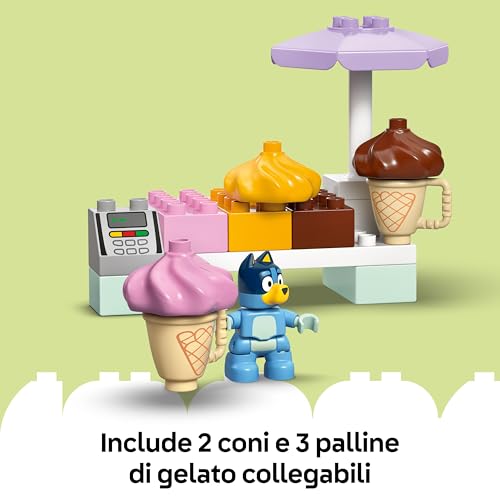 DUPLO Bluey: Visita alla Gelateria di Bluey - Gioco Educativo per Motricità Fine con Macchina Giocattolo, Stand dei Gelati e 2 Figure tra cui Bandit - Regalo per Bambine e Bambini 2+ Anni - 10458 - Lego - Immagine 4
