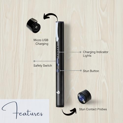 Odds Shifter Tactical Stun Pen USB Type C Port : Featuring 1.6 uC Pen Stun Gun for Women Self Defense, Battery Indicator, Durable Clip, Compact Concealable Protection (Black) - Thumbnail 3