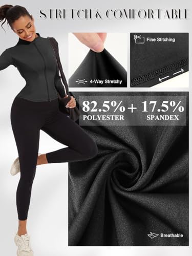 Joligiao Women's Running Jacket Slim Fit Gym Tops Long Sleeve Full Zip Sports Jackets with Thumb Holes Ladies Running Tee Shirts Quick Dry Sport Jacket Workout Activewear - Image 5