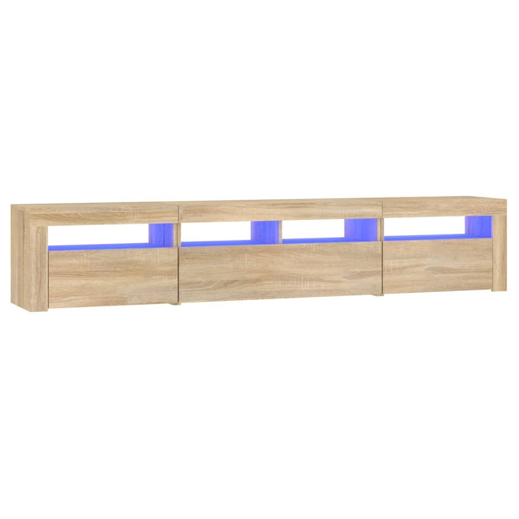 Mueble de TV con luces LED de roble Sonoma, 210 x 35 x 40 cm, mueble para sala de estar o dormitorio