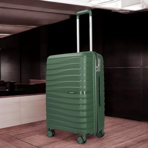 Image of Vacanza Paris Series Polypropylene Unbreakable Hard-Sided Travelling Luggage Trolley Bag Set of 2, Check-in Suitcase with 8 Silent Wheel & TSA Lock for Both Unisex | Purple,Bottle Green (55 & 65 cm)