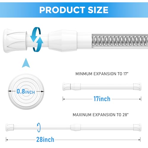 Image of 4 Pack Spring Tension Curtain Rod 17 to 28 Inch, DIY Small Curtain Rods No Drill for Window Cupboard Closet Kitchen Cabinets, White
