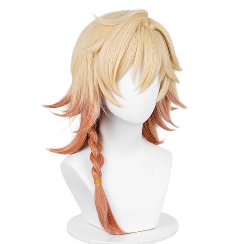 Image of Mydei Blond Gradient Orange wigs with Side Bangs&Braids Long Layered Haircut Women Men Anime Game Cosplay wig Halloween,Christmas,Comic con,Party,Game Show