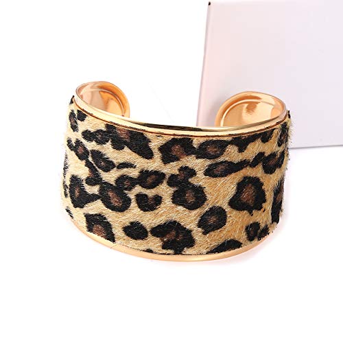 Liao Jewelry Leopard Cuff Bracelet For Women Horse Hair Leather Wide Gold Open Bangle Bracelets #TOP2