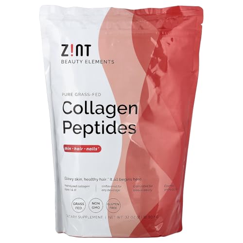 Zint Collagen Peptides Powder (32 oz): Paleo-Friendly, Keto-Certified, Grass-Fed Hydrolyzed Collagen Protein Supplement - Unflavored, Non GMO