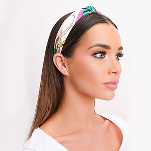 Image of DRESHOW 4 Pack Boho Fashion Turban Headbands for Women Girls Flower Printed Plastic Head Band Vintage Cross Hair Accessories
