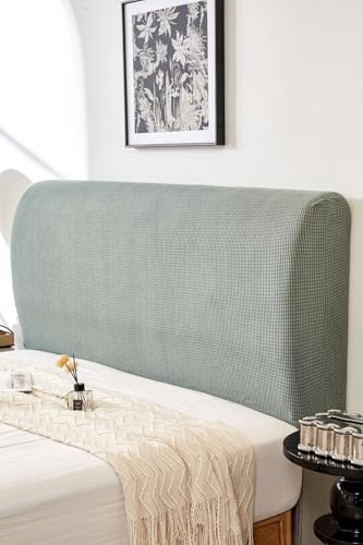 Image of HOMETHREADS Stretchable Lycra /Velvet Headboard Cover | Soft, Dust-Proof & Wrinkle-Resistant Bed Back Protector | Fits Leather, Wooden & Fabric Bedsides | for 2ft to 3.3ft Beds | (Green, 85x65cm)