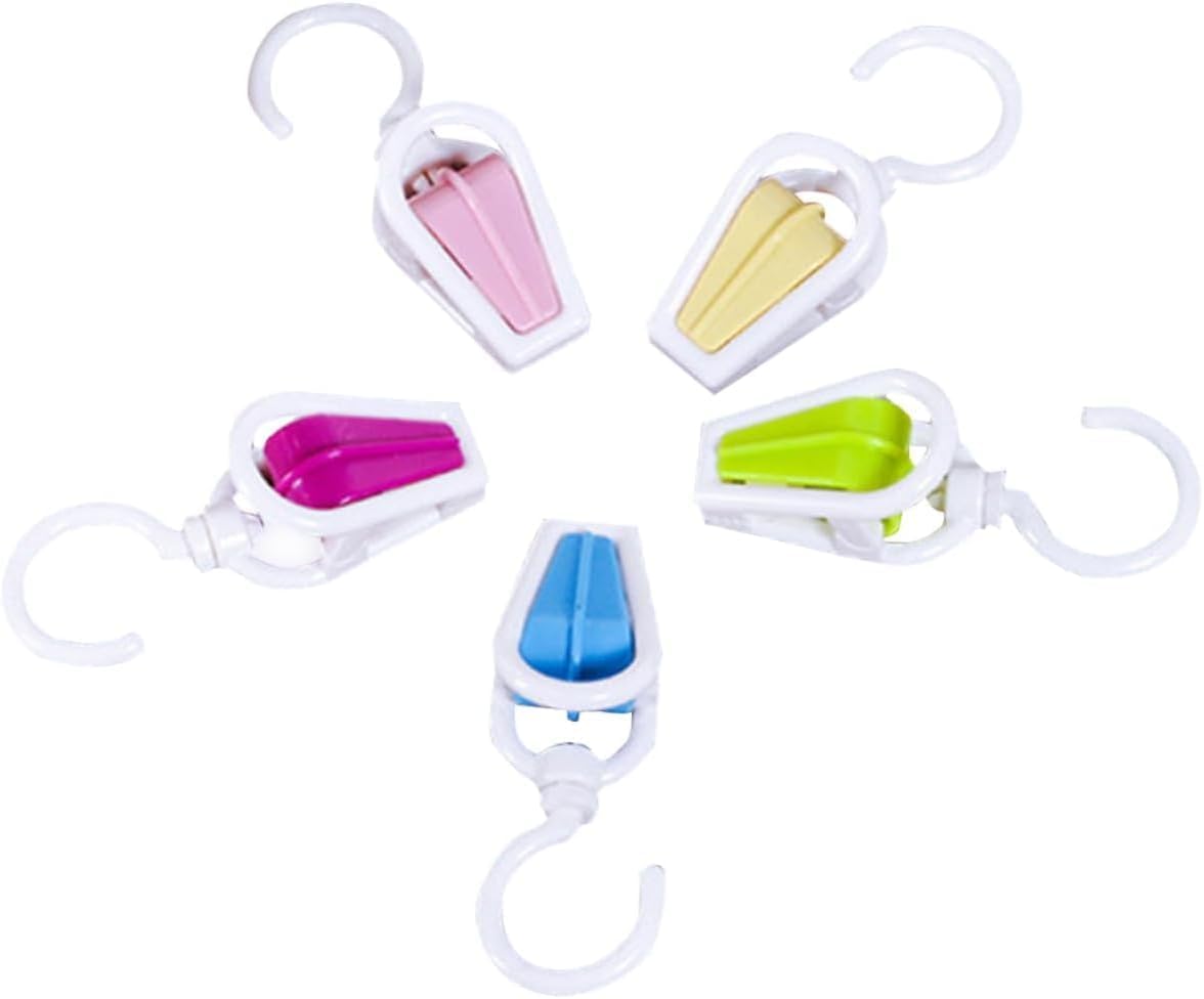 10Pcs Colorful Portable Plastic Strong Swivel Hook Rotating Laundry Hanging Hook Clothes Pins Beach Towel Clip, Clothes Pins, Laundry Storage and Organization