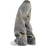 XIALIJU Men's Loose Casual Pants American y2k Retro Harajuku Style bat Pattern Embroidered Jeans Fashionable Streetwear (XX-Large,Blue Yellow)