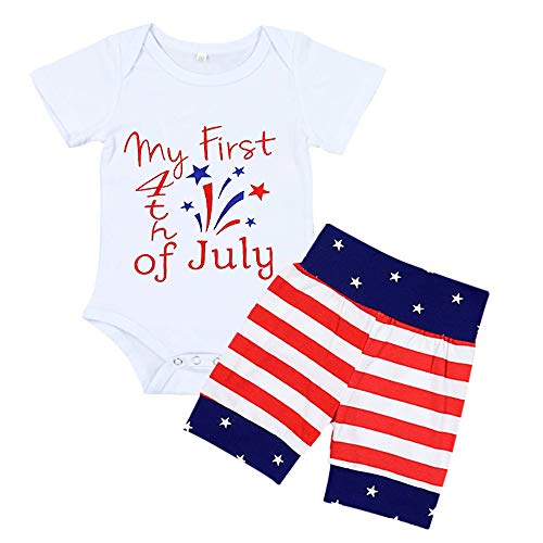 Newborn My First 4th of July Baby Boys Outfits Romper + American Flag Short Pants Independence Day Clothes Set（0-3 Months）