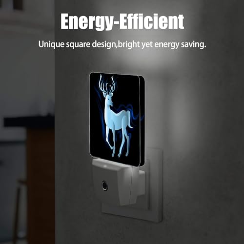 Image of Blue Deer Night Light, Northern Lights Night Lights Plug into Wall Decor for Bedroom, Bathroom, Hallway, Kitchen, Dusk to Dawn Sensor Nightlights for Women Men Room Gifts