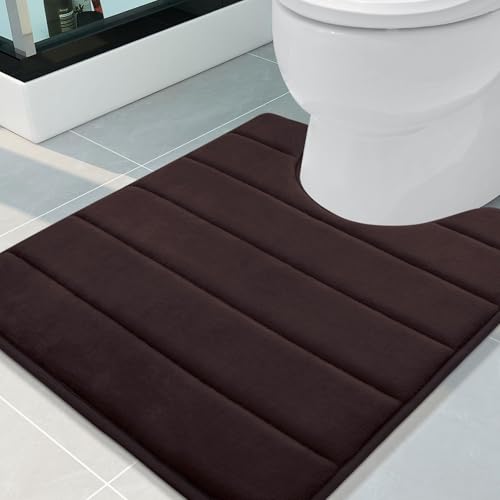 Image of Buganda Memory Foam U-Shaped Contour Toilet Rugs, Non Slip Absorbent Toilet Mat, Thick Soft Washable Bathroom Rugs, Floor Carpet Bath Rugs Mat for Toilet Base (24 inch x 20 inch, Brown)