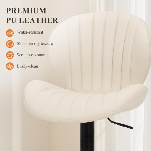 Image of COLAMY Bar Stools Set of 4,Swivel Adjustable Height Leather Bar Chair,Beige