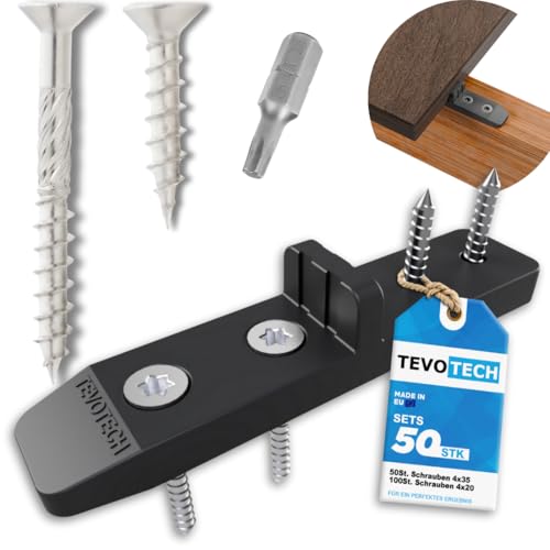 TEVOTECH Lot de 50 connecteurs terrasse avec vis, pour fixation invisibles des lames de bois et terrasse