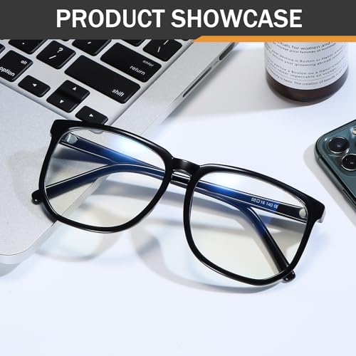 Image of TR90 Oversized Blue Light Blocking Glasses Men Women Ultralight Nerd Square Computer Games Black Large Eyewear