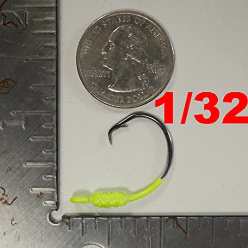 Yellowtail Snapper Weighted Circle Hook Jig - (Chartreuse) Mixed (4/0 - 1/32, 1/16, 1/8 Oz & 5/0 - 1/8 Oz) - 25 Pack #TOP1