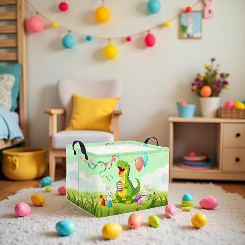 Image of Rectangular Easter Basket for Home Kitchen Baby Girls Basket Cute Storage Bin Organizer Shelf Book Room Decor(Happy Dinosaur)