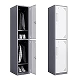 MIIIKO Metal Storage Lockers for Employees, 2 Tier Metal Locker with Lock and Keys, 2 Doors Storage Lockers for School, Gym, Dormitory, Changing Room