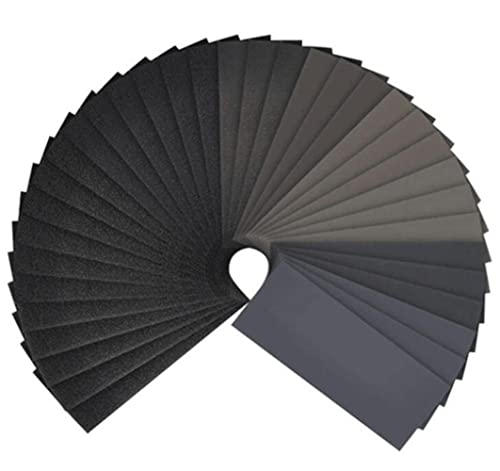 Sandpapers 120 to 3000 Assortments, Topsma 42 PCS Sand Paper Sheets for Wood Furniture Finishing, Metal Sanding and Automotive Polishing, 9 x 3.6 Inches Grit Wet Dry Sand Paper Sheets