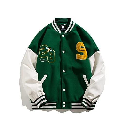 Dam Vinter College Jacka Oversize Sport Jacka Letter Bomber Jacka Vintage Varsity Y2K Baseball Jacka Streetwear Unisex Vintersport College Jacka (Color : Green, Size : XXL)