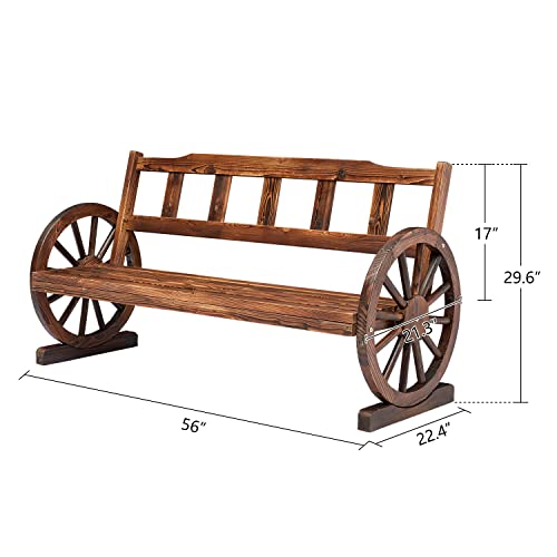 Kinfant Rustic Outdoor Wooden Bench - 2-Person Fir Wood Wheel Bench With Backrest For Bench Patio Garden #TOP6