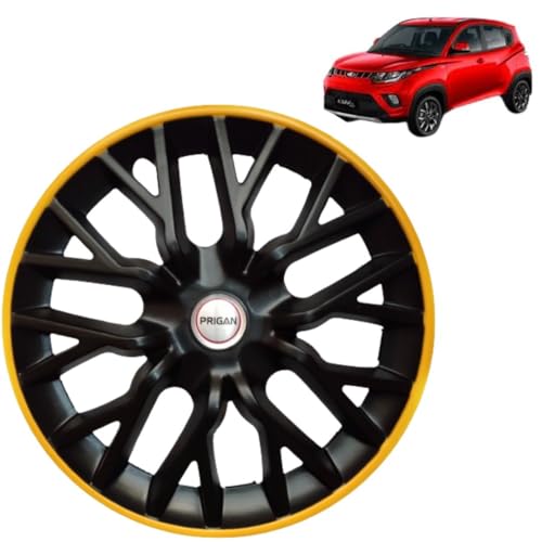 Image of Prigan Wheel Cover for KUV100 14 Inch Black Yellow Wheel Cap (Available in 12,13,14 Inch) (Set of 4 Pcs) (Press Fitting) Model- Power GT Yellow-14