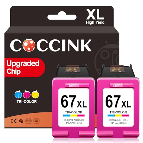 COCCINK Tinta de color 67xl para HP 67 XL para Envy 6055e 6452e 6455e 6458 6475 DeskJet 4120e 4133e 4155e 4152e 4155 2723e 2725 2755e 2800e 2842e 2855e. 2e 2855 Paquete combinado de cartuchos de tinta