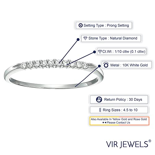1/10 carat (ctw) Petite Diamond Wedding Anniversary Band for Women, Round Diamond Engagement Ring 10K White Gold 10 Stones Prong Set 0.10 cttw, Size 4.5-103