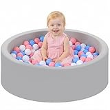 Wilwolfer Piscine à balles pour Tout-Petits : Piscine à balles en Mousse avec 100 balles tricolores - Piscine à balles pour bébé avec balles incluses - Grande Piscine à balles de Jeu Ronde, Souple et