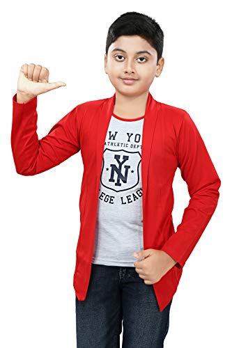 Image of Boy's Cotton White Printed T-Shirt with Blue Jacket Shrug