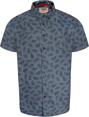 D555 Kettering Hawaiian Leaf Print Short Sleeve Shirt for Men in Denim, 3XL