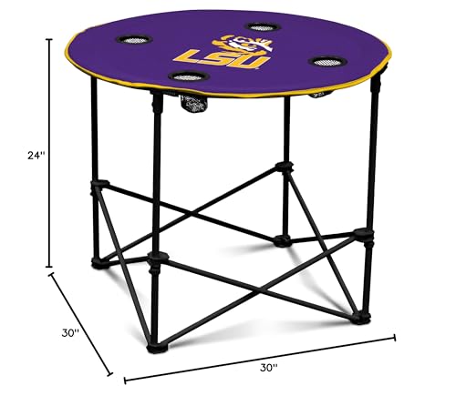 image for Logo Brands NCAA LSU Tigers Round Tailgating Table – Portable with F