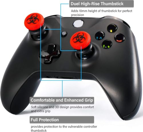 Image of FPS Thumbstick Extender & 3D Texture Rubber Silicone Grip Cover 2 Sets for Xbox Series X /S & Xbox One Controller(BioH Red)