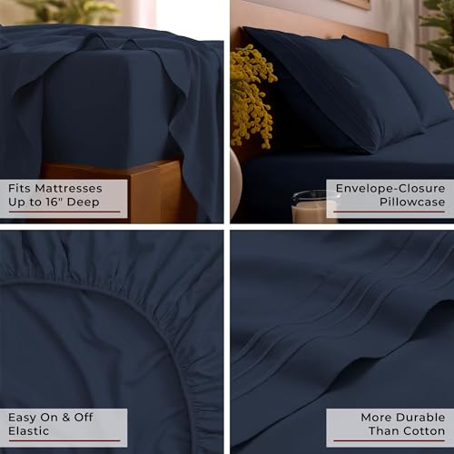 Image of Mellanni Queen Sheets Set - 4 PC Iconic Collection Bedding | Hotel Luxury, Extra Soft, Cooling Bed Sheets - Wrinkle, Fade, Stain Resistant (Queen, Navy Blue)