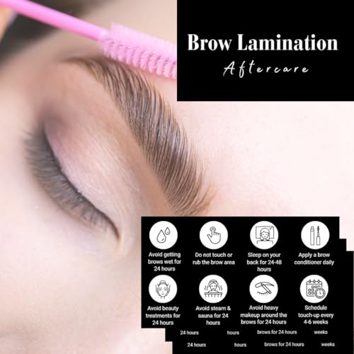 Brow Lamination Aftercare Card | 50 Pack | 2x3.5 Inch Business Card Size | Lash Lift and Tint, Black & White Simple Design with Illustration & Instruction by LEES A.M. - Image 5