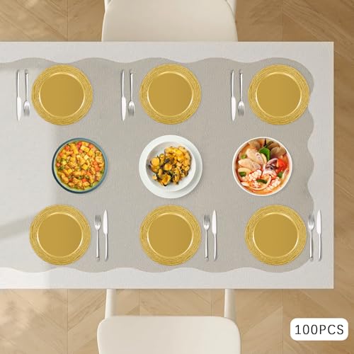 100 Platos Cargadores Plástico 13'' DORADO Surtido miniatura 7