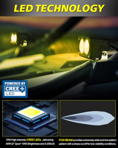 Image of 3 Inch Yellow CREE LED Pods with Wiring Harness & Black Covers
