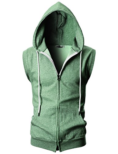 Image of Ohoo Mens Slim Fit Sleeveless Lightweight Zip Up Hooded Sweatshirt Vest Hoodie