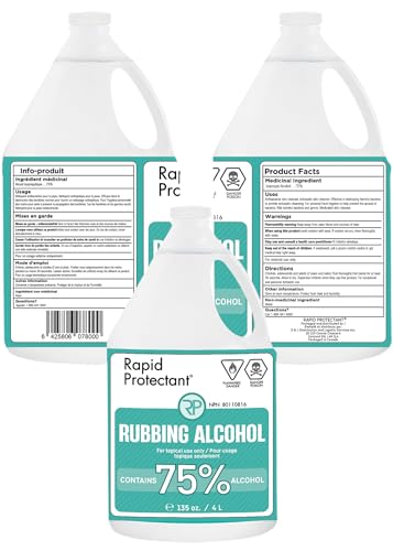 75% Alcool isopropylique 4L - Fabriqué au Canada - 4L USP Classe Isopropyle Alcool de frottement - Alcool isopropylique 75% Pourcentage - Bouteille 75% Alcool