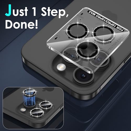Image of YWXTW Designed for iPhone 15 Pro /iPhone 15 Pro Max Camera Lens Protector Bling, [New Glitter Design] Individual Metal Tempered Glass Camera Cover Accessories Case Friendly (Black Titanium Glitter)