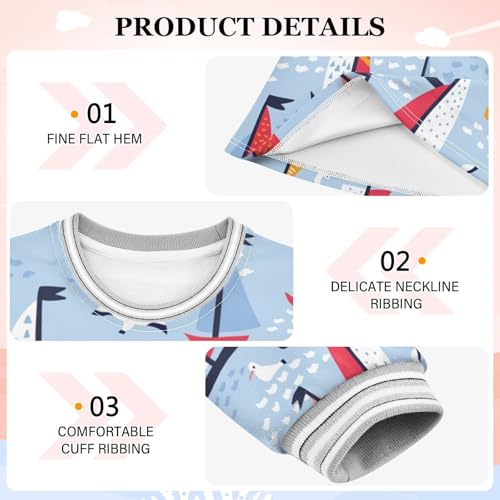 OTVEE Toddler Girl Long Sleeve Dress Sailboat and Seagulls Summer Bright Casual Tunic Playwear Basic Party Dresses,4T3