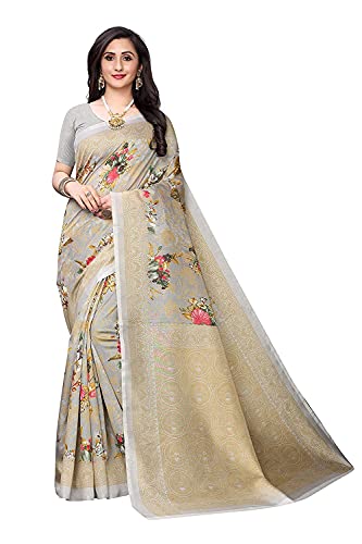 Sari en soie imprimé gris Zoya Aashita Creations taille unique pour femme